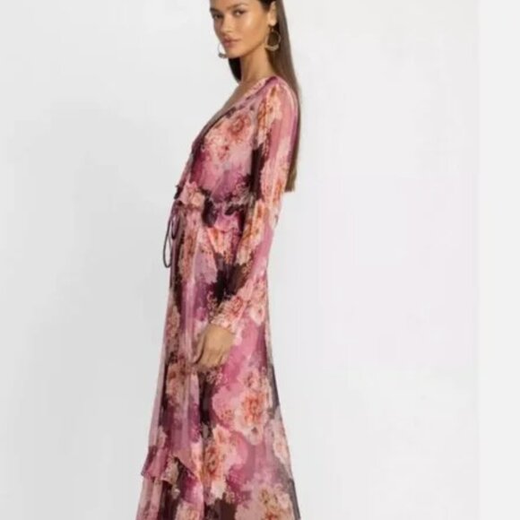 Johnny Was Carina Silk Floral Ruffled Tiered Maxi Dress with Slip NWT $445 - Picture 4 of 10